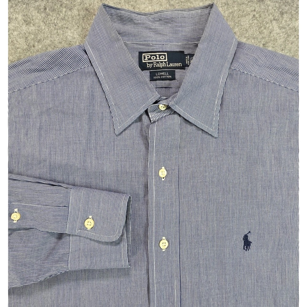 Polo Ralph Lauren Shirt Mens 16.5 34/35 Blue Check Plaid Button Up Preppy Lowell